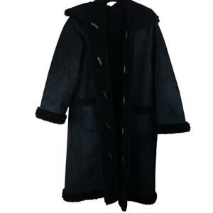 NWT  Doen Chamonix Virgin Wool Blend Shearling Reversible Coat Black Size XS